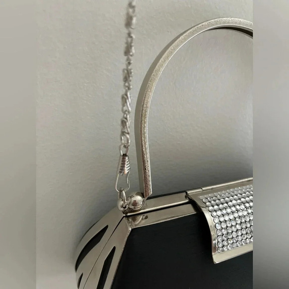 Vintage Hard Shell Evening Purse with Jeweled Clasp and Chain - Picture 9 of 11